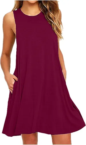 Sundresses for Women 2024 Solid Color Crewneck Sleeveless Summer Dress Loose Fit Tunic Midi Dress Flowy Swing Sundresses