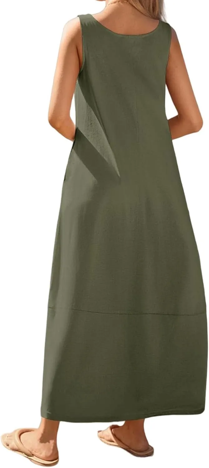 Sundresses for Women 2025 Vacation Casual Summer Beach Dress Scoop Neck Sleeveless Tank Dress Loose Maxi Dresses