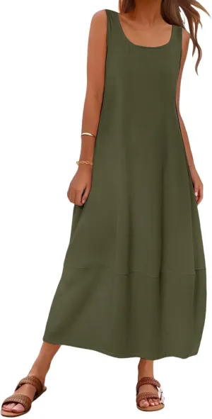 Sundresses for Women 2025 Vacation Casual Summer Beach Dress Scoop Neck Sleeveless Tank Dress Loose Maxi Dresses