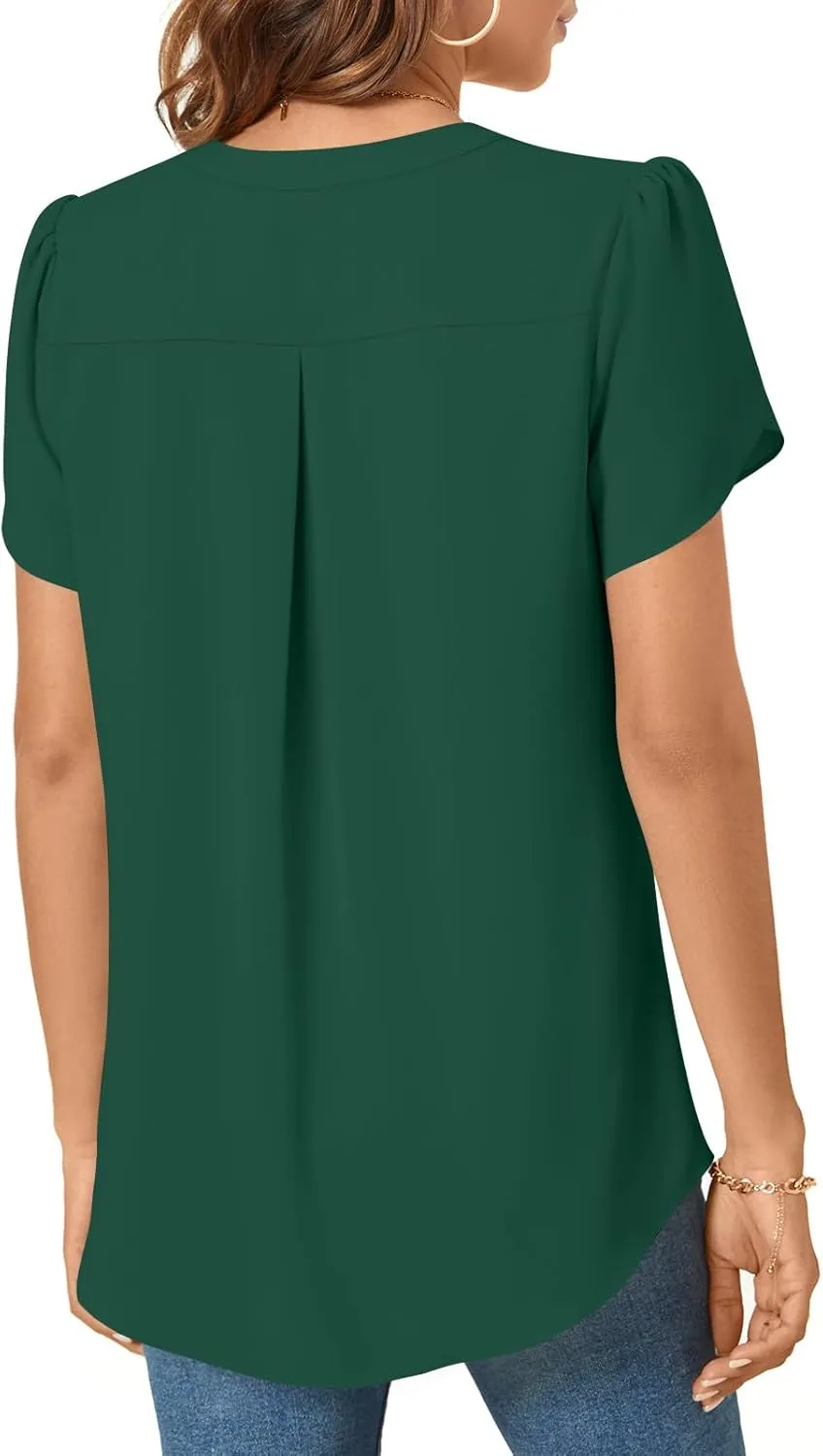 TAOHUADAO Womens Dressy Chiffon Blouses Summer Casual T-Shirts Petal Short Sleeve V Neck Tunic Tops for Leggings