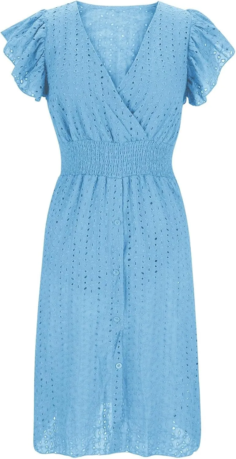 TARIENDY Beach Dresses for Women 2025 Vacation,Womens Hollow Out lace Sundresses Sleeveless Dress Comfy v Neck Sundress