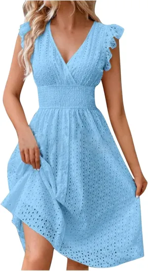 TARIENDY Beach Dresses for Women 2025 Vacation,Womens Hollow Out lace Sundresses Sleeveless Dress Comfy v Neck Sundress