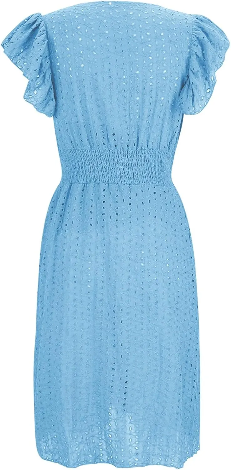 TARIENDY Beach Dresses for Women 2025 Vacation,Womens Hollow Out lace Sundresses Sleeveless Dress Comfy v Neck Sundress