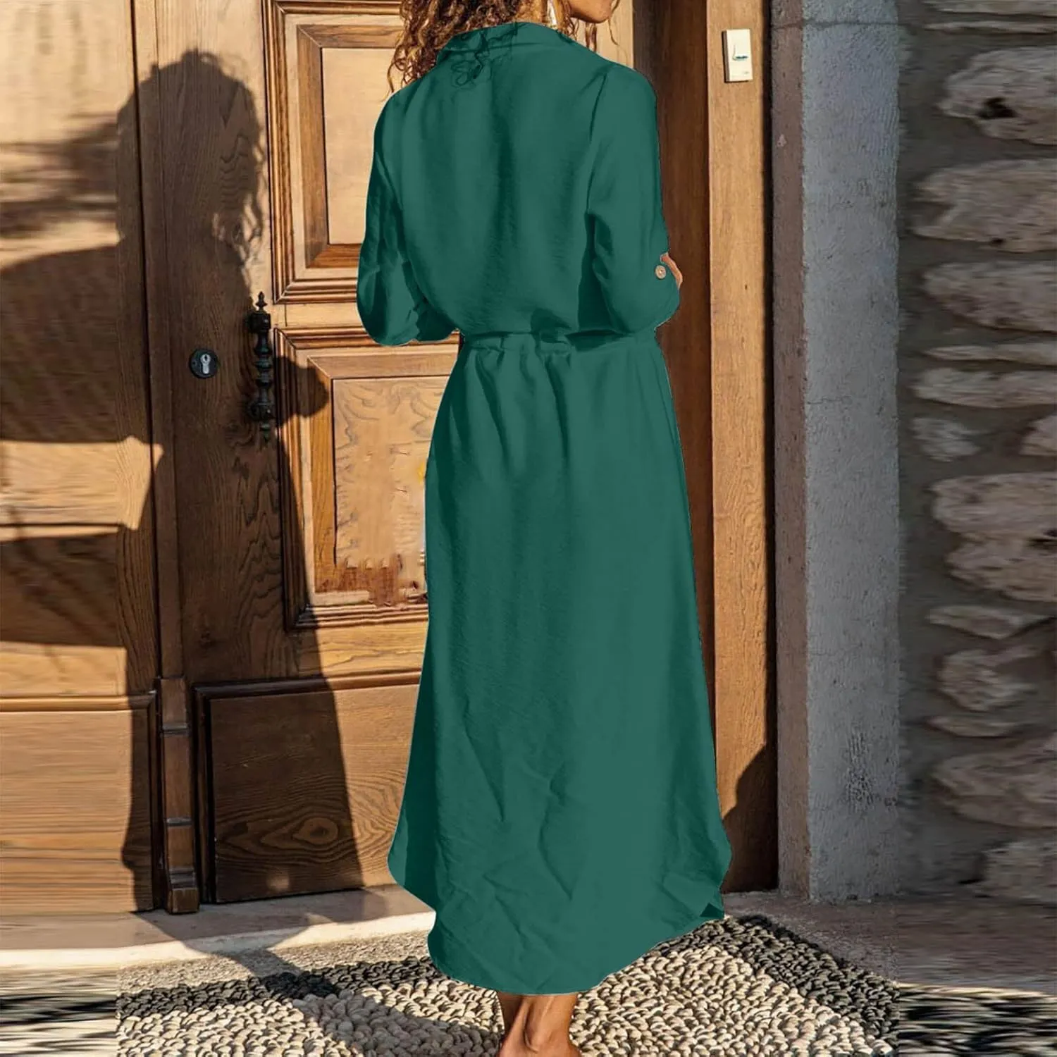 TARIENDY Maxi Dress for Women,Women's Button Down Vacation Outfits Long Sleeve Dresses Plus Size Summer Shirt Sundresses