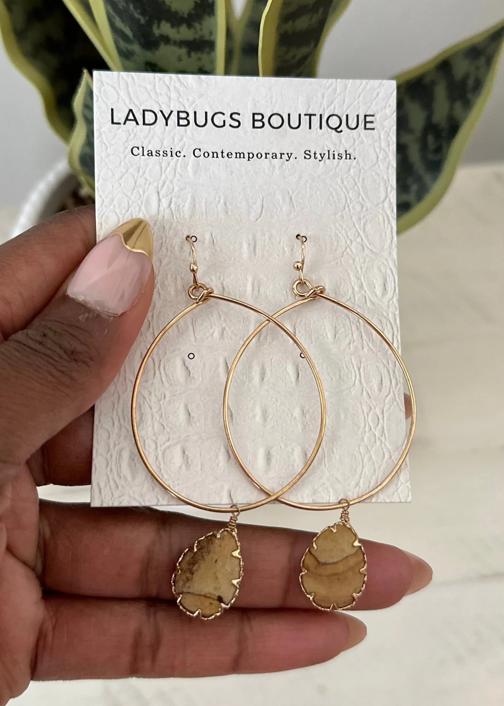 The Natural Stone Drop Earrings in Picture Jasper