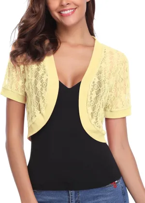 Totatuit Womens Short Bolero Shrugs for Dresses Open Front Short Sleeve Floral Lace Summer Sheer Cropped Cardigans