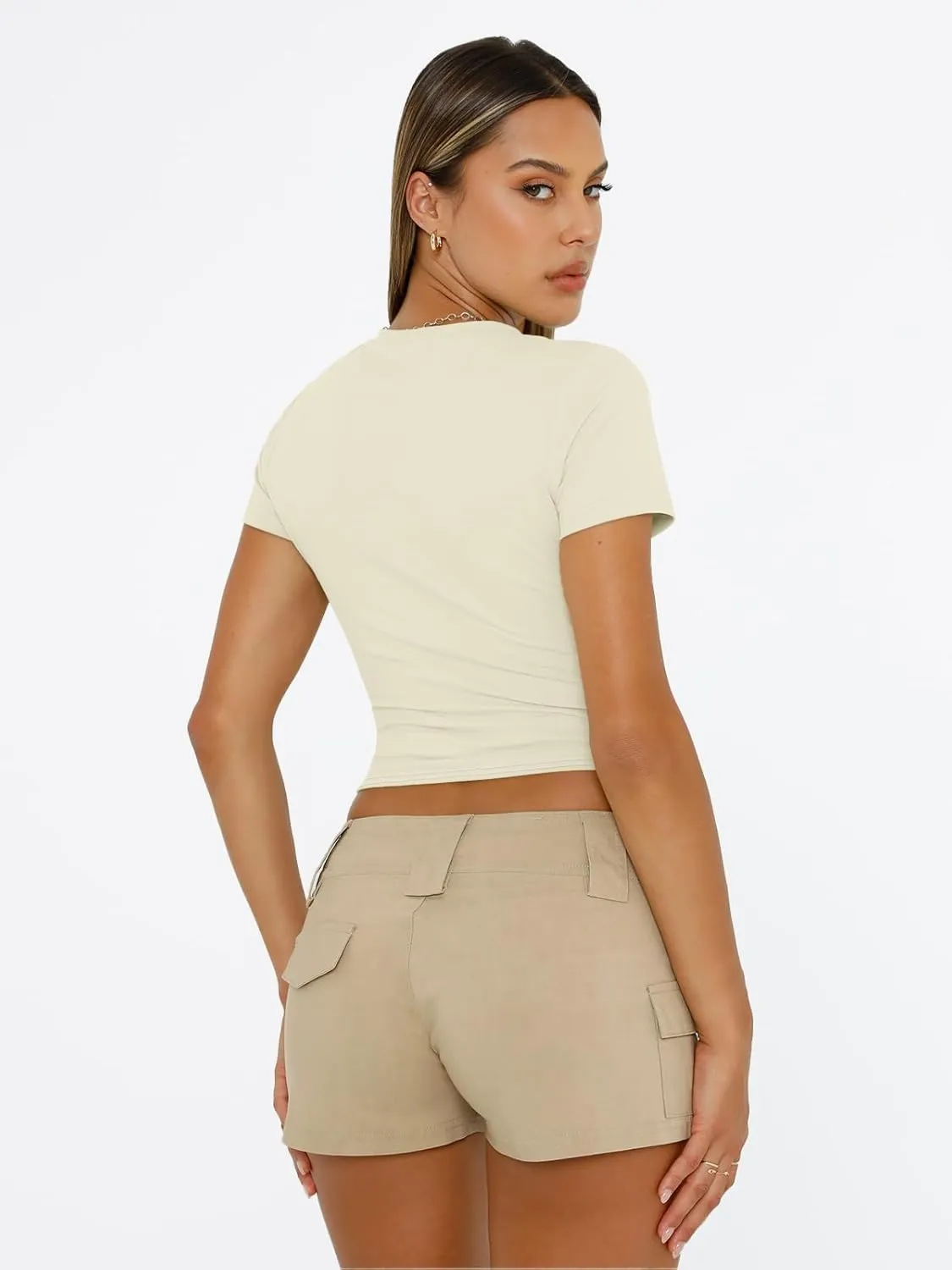 Trendy Queen Womens Basic T Shirts Summer Tops 2025 Short Sleeve Crop Tops Slim Fit Gym Workout Y2k Clothes