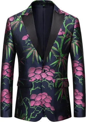 UNINUKOO Mens Blazer Printed Suit Jacket 1 Button Slim Fit Floral Dinner Sport Coat Blazers