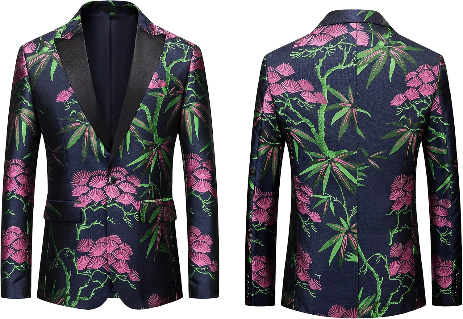 UNINUKOO Mens Blazer Printed Suit Jacket 1 Button Slim Fit Floral Dinner Sport Coat Blazers