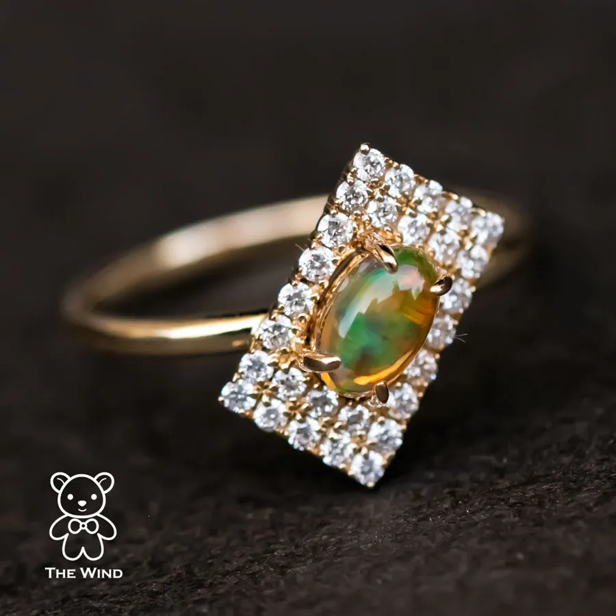 Unique Stylish Mexican Fire Opal Diamond Engagement Ring 18K Yellow Gold