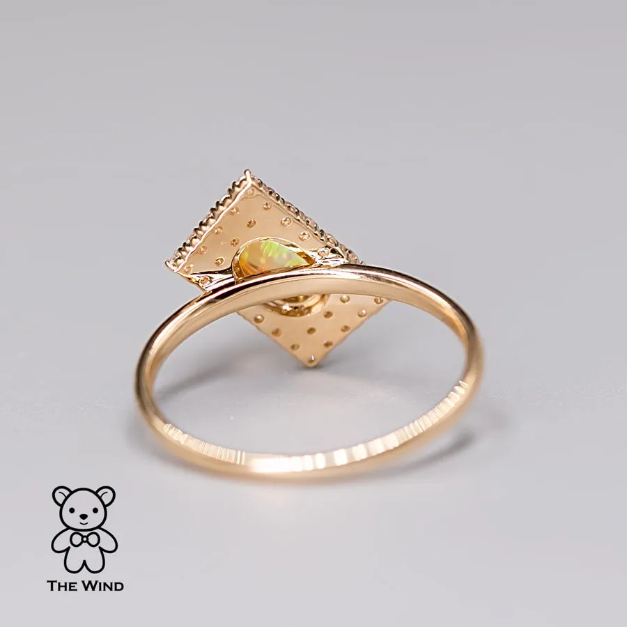 Unique Stylish Mexican Fire Opal Diamond Engagement Ring 18K Yellow Gold