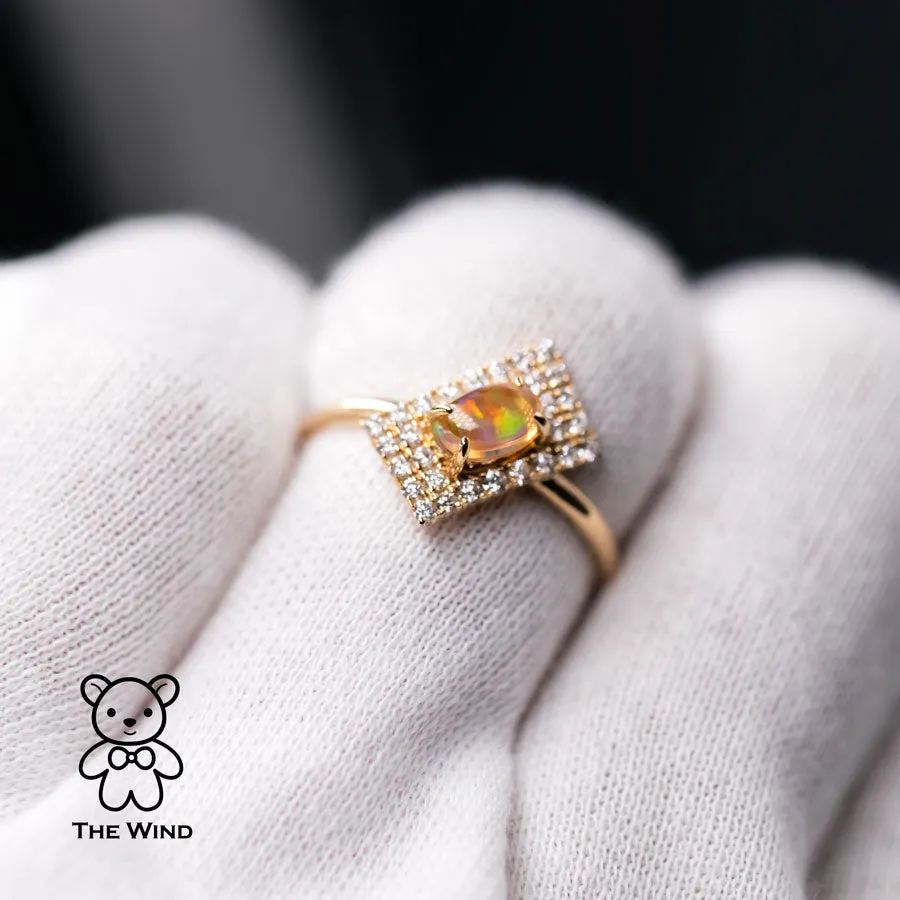 Unique Stylish Mexican Fire Opal Diamond Engagement Ring 18K Yellow Gold