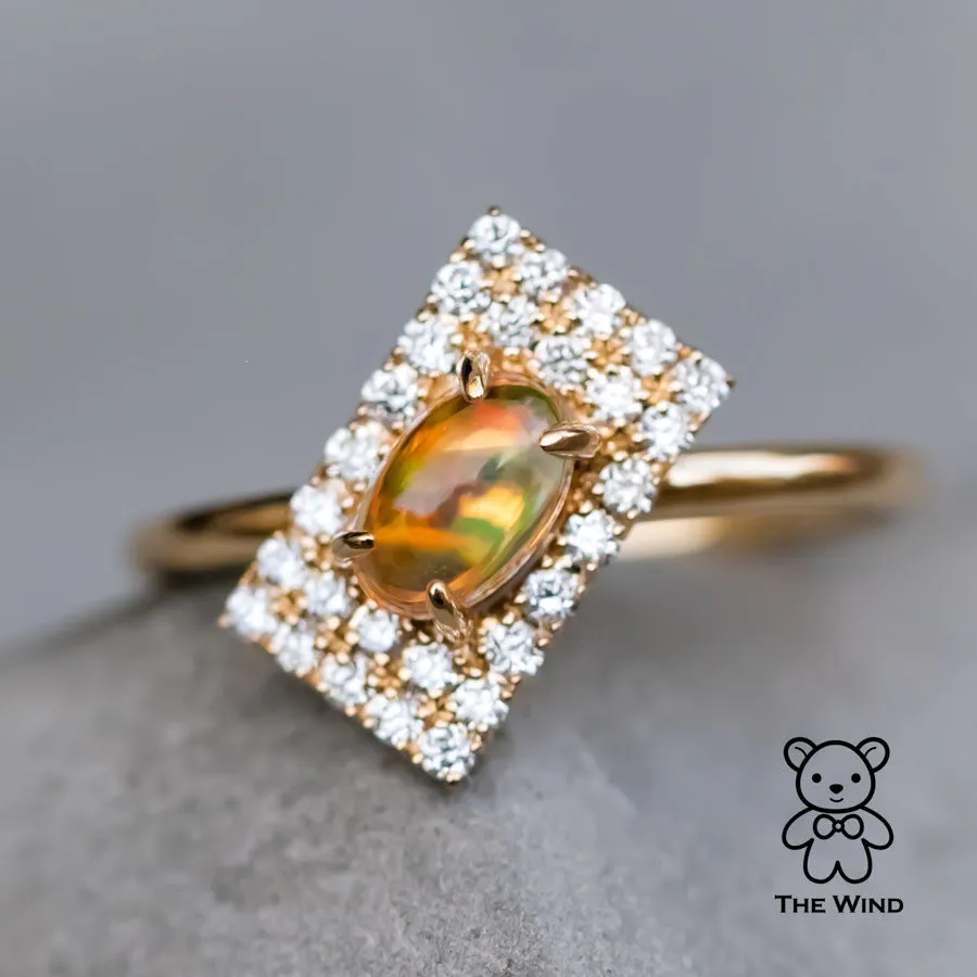 Unique Stylish Mexican Fire Opal Diamond Engagement Ring 18K Yellow Gold