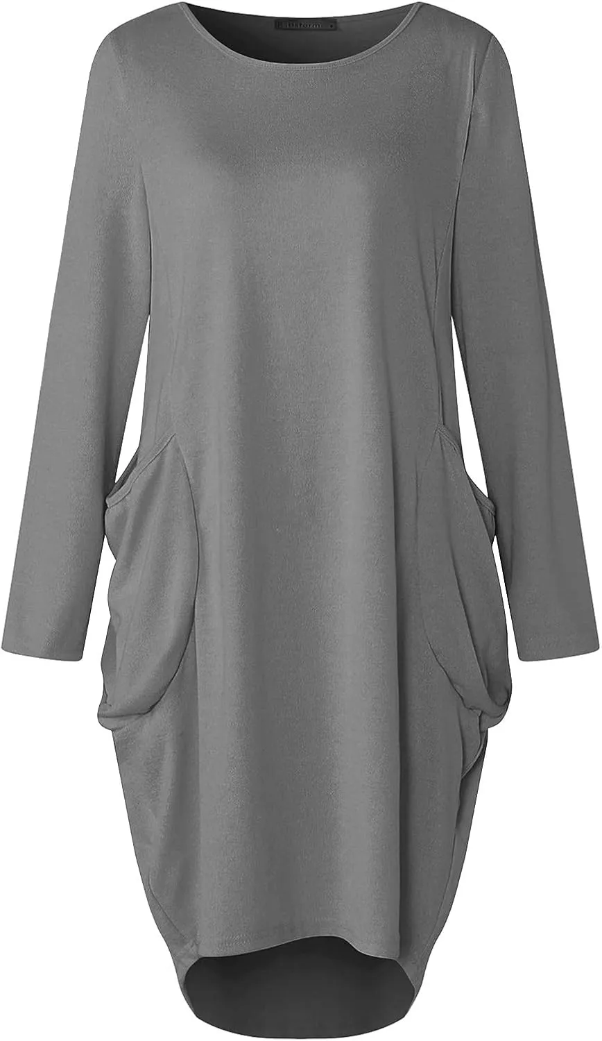 UQRZAU Women's Casual Dresses Dresses Casual Puff Long Sleeve T Shirt Dress with Pockets Mini Dress Casual Dresses