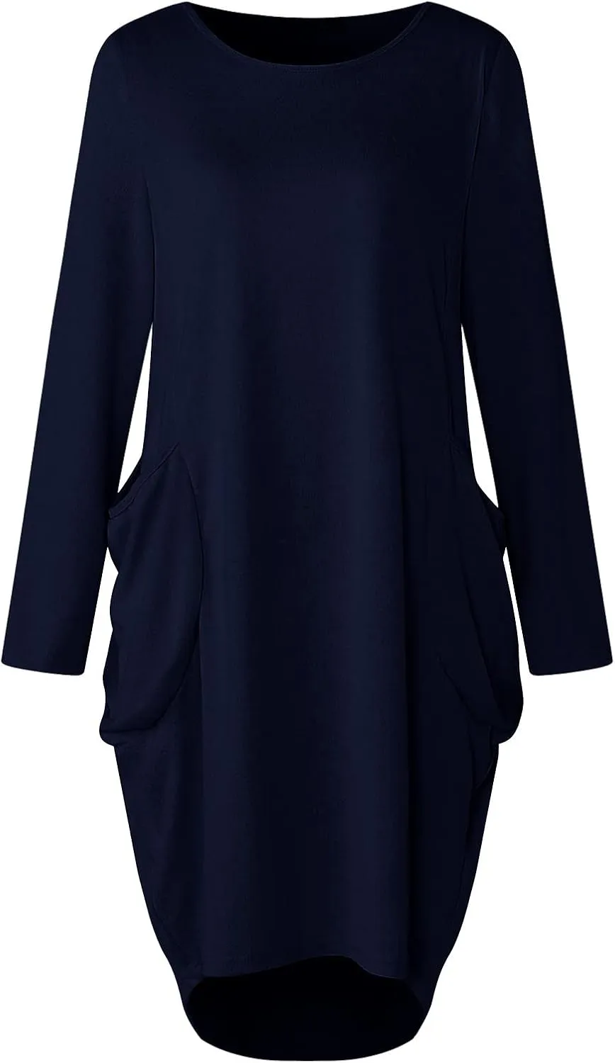 UQRZAU Women's Casual Dresses Dresses Casual Puff Long Sleeve T Shirt Dress with Pockets Mini Dress Casual Dresses