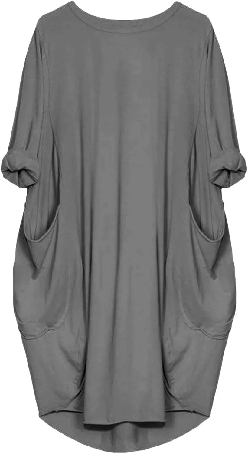UQRZAU Women's Casual Dresses Dresses Casual Puff Long Sleeve T Shirt Dress with Pockets Mini Dress Casual Dresses