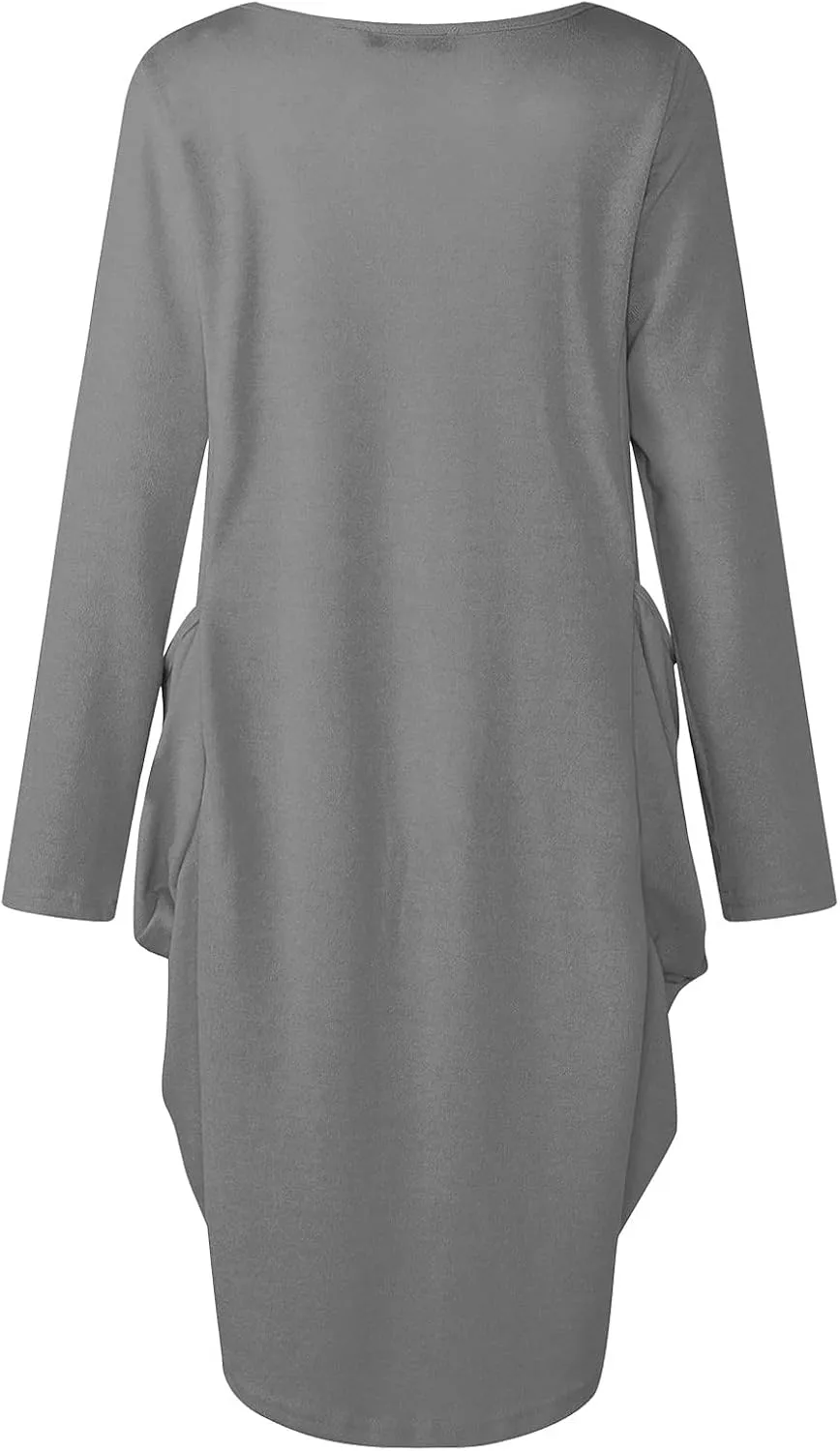 UQRZAU Women's Casual Dresses Dresses Casual Puff Long Sleeve T Shirt Dress with Pockets Mini Dress Casual Dresses