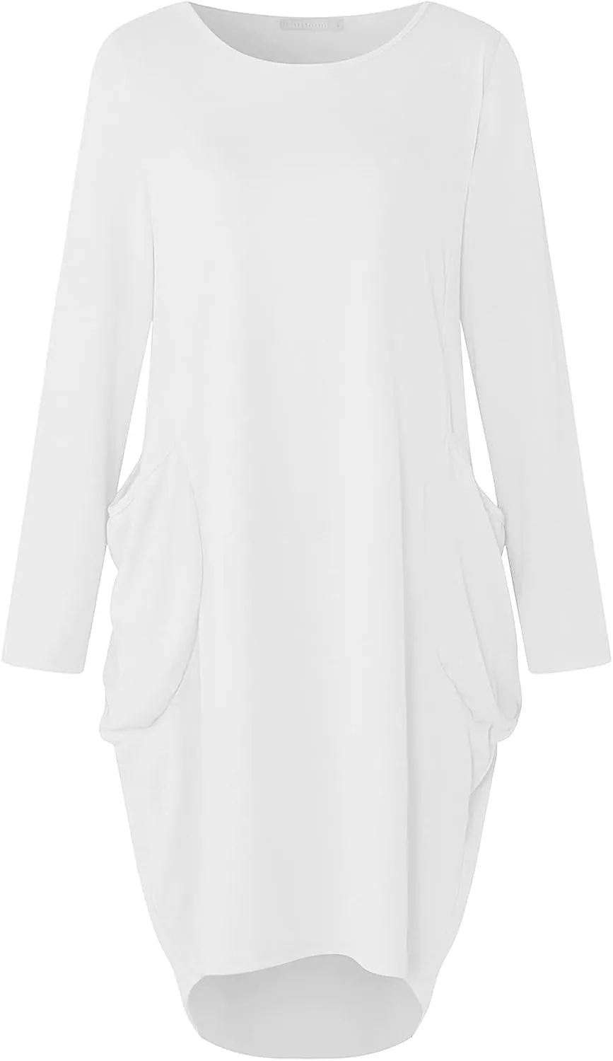 UQRZAU Women's Casual Dresses Dresses Casual Puff Long Sleeve T Shirt Dress with Pockets Mini Dress Casual Dresses