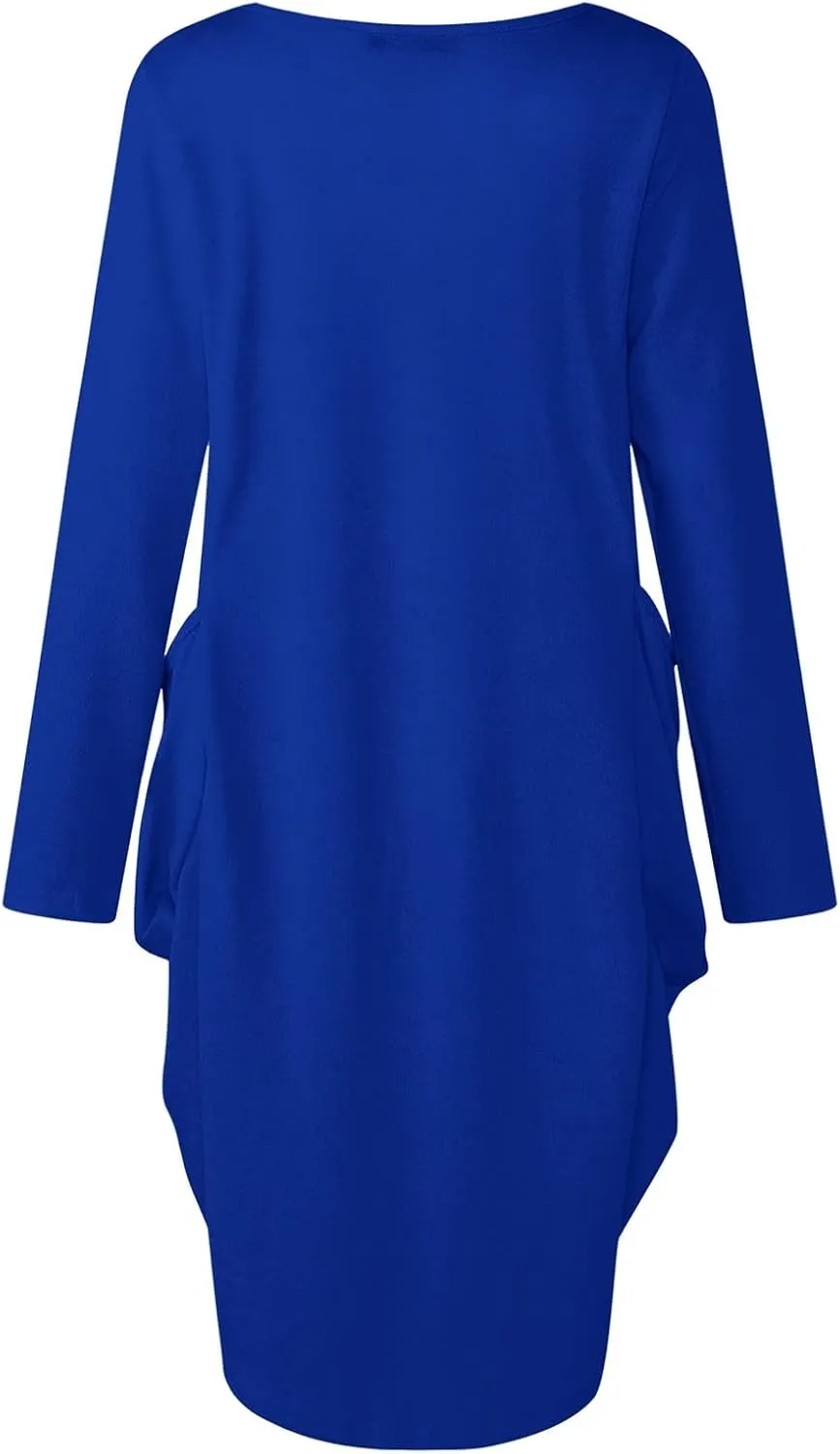 UQRZAU Women's Casual Dresses Dresses Casual Puff Long Sleeve T Shirt Dress with Pockets Mini Dress Casual Dresses