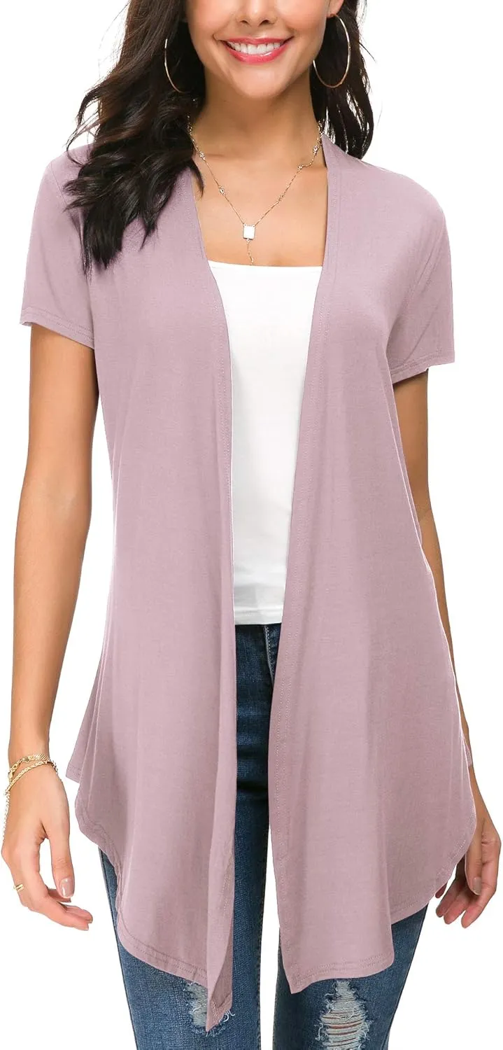 Urban CoCo Womens Open Front Short Sleeve Cardigans for Women Lightweight Summer Drape Cardigan Vest