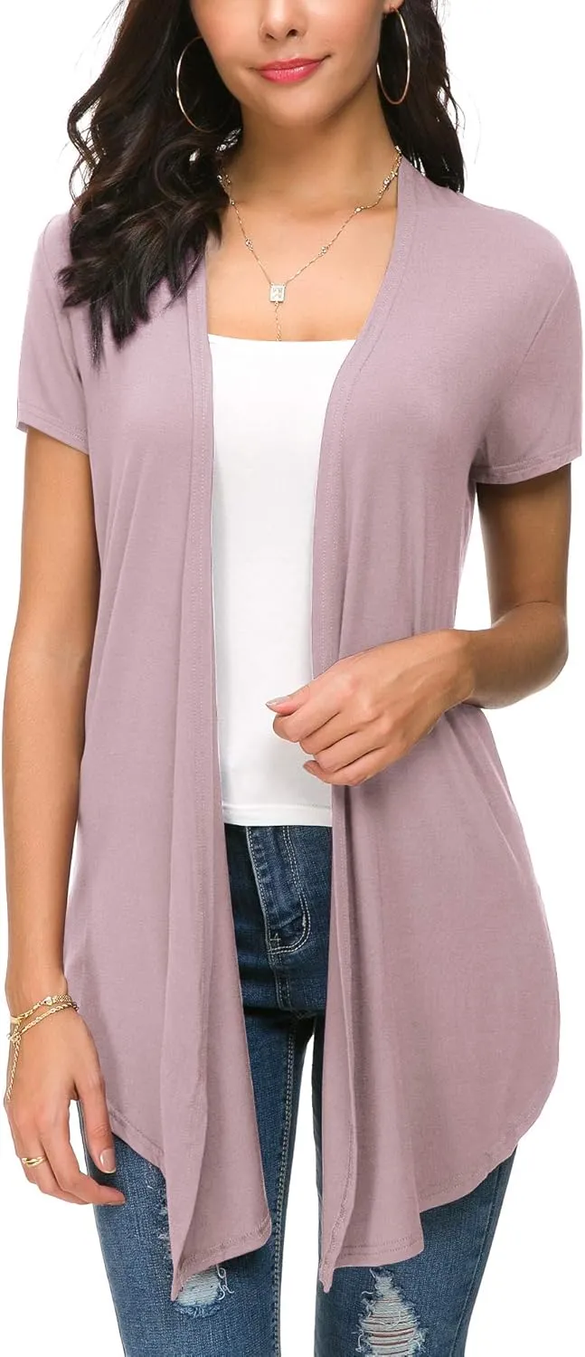 Urban CoCo Womens Open Front Short Sleeve Cardigans for Women Lightweight Summer Drape Cardigan Vest