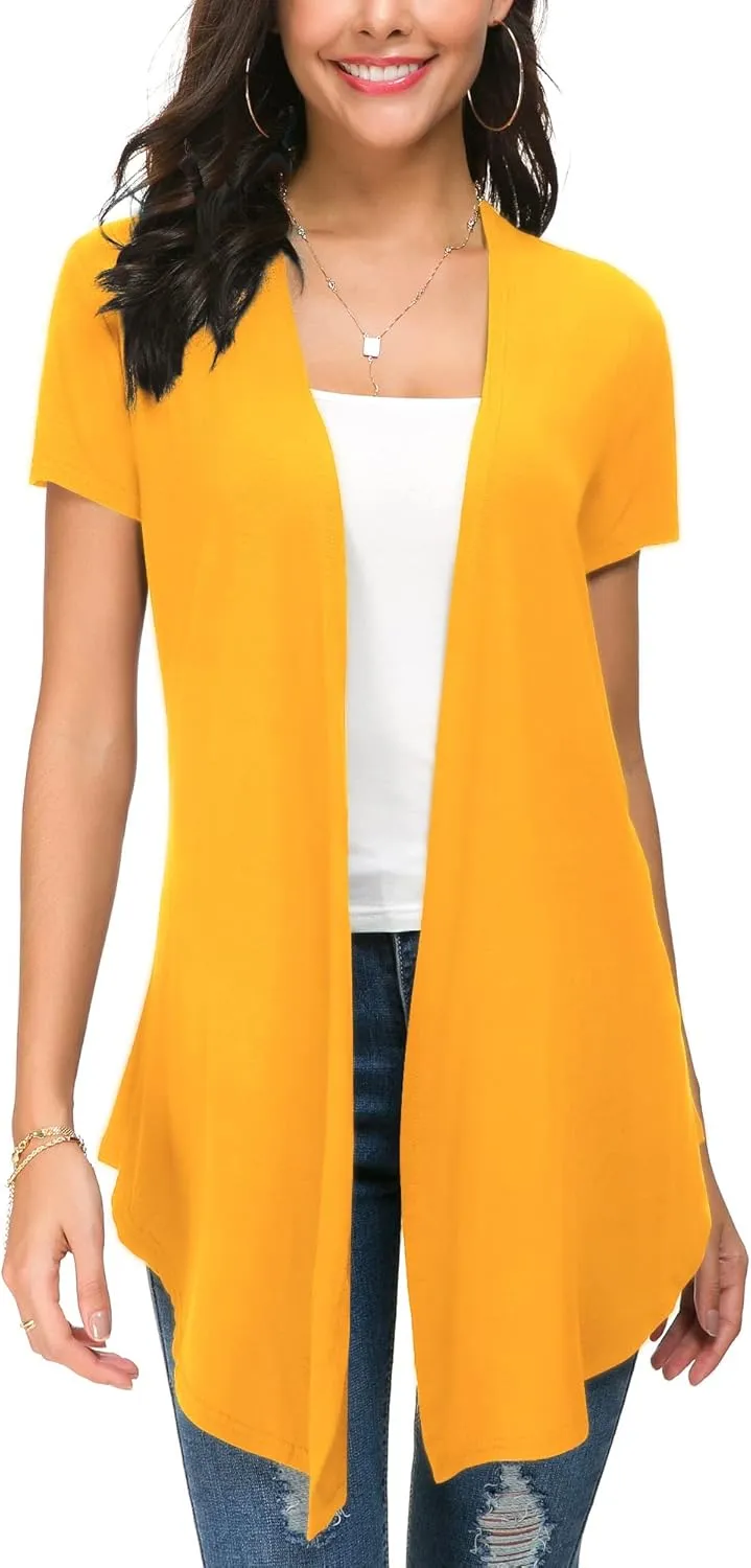 Urban CoCo Womens Open Front Short Sleeve Cardigans for Women Lightweight Summer Drape Cardigan Vest