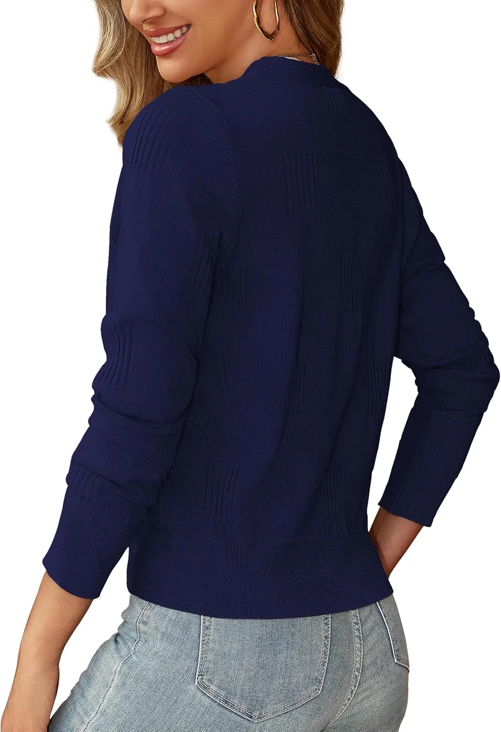 U.Vomade Women's Cardigans 3/4 Sleeve Open Front Cropped Cardigan Hollow Out Bolero Shrug S-XL