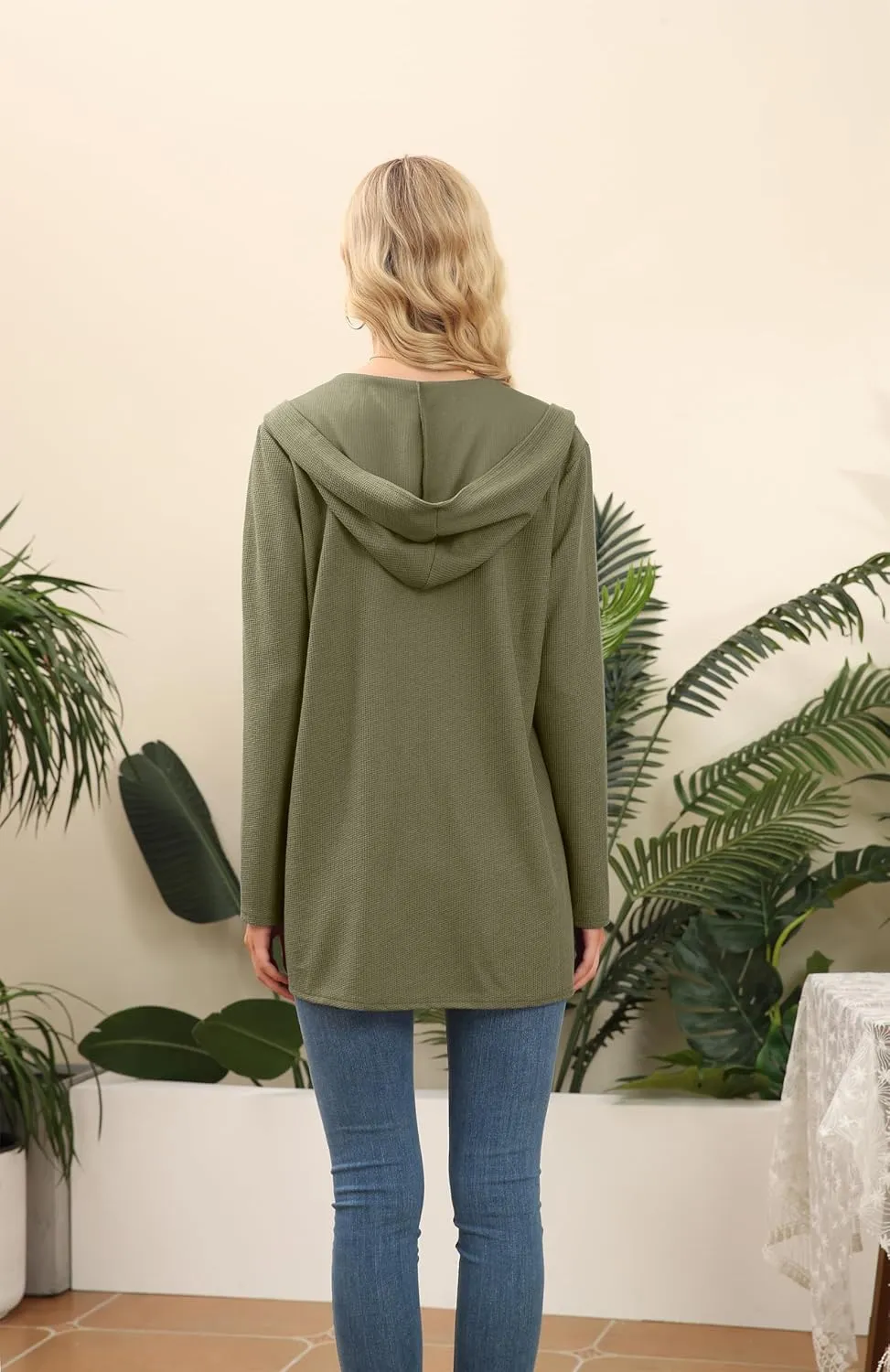 VIISHOW Womens Lightweight Casual Hoodie Cardigans Open Front Waffle Knit Long Sleeve Outwear Coat with Pockets