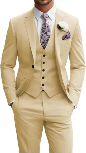 Wangyue Men's Suit Slim Fit 3 Piece Suit Men Wedding One Button Groomsmen Suits Formal Prom Jacket Blazers Vest Pants