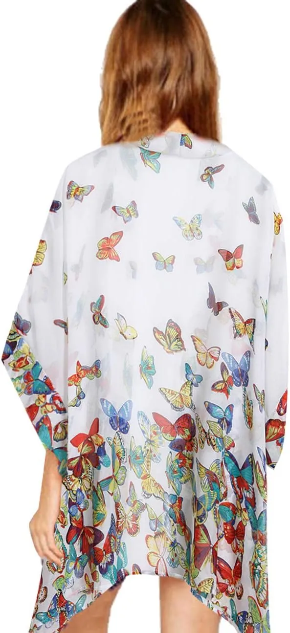 WEIYAN Women's Tops Loose Chiffon Kimono Cardigan Beach Swim Cover up Blouse
