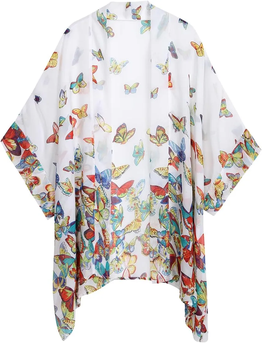 WEIYAN Women's Tops Loose Chiffon Kimono Cardigan Beach Swim Cover up Blouse