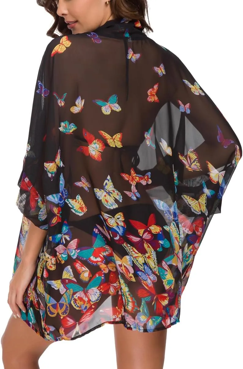 WEIYAN Women's Tops Loose Chiffon Kimono Cardigan Beach Swim Cover up Blouse