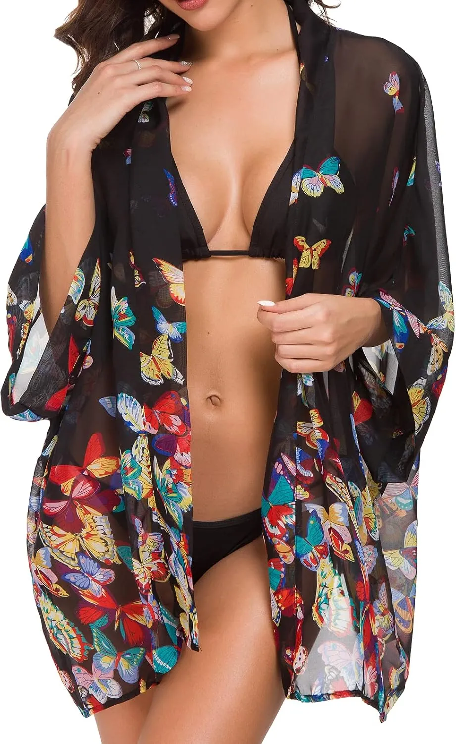 WEIYAN Women's Tops Loose Chiffon Kimono Cardigan Beach Swim Cover up Blouse