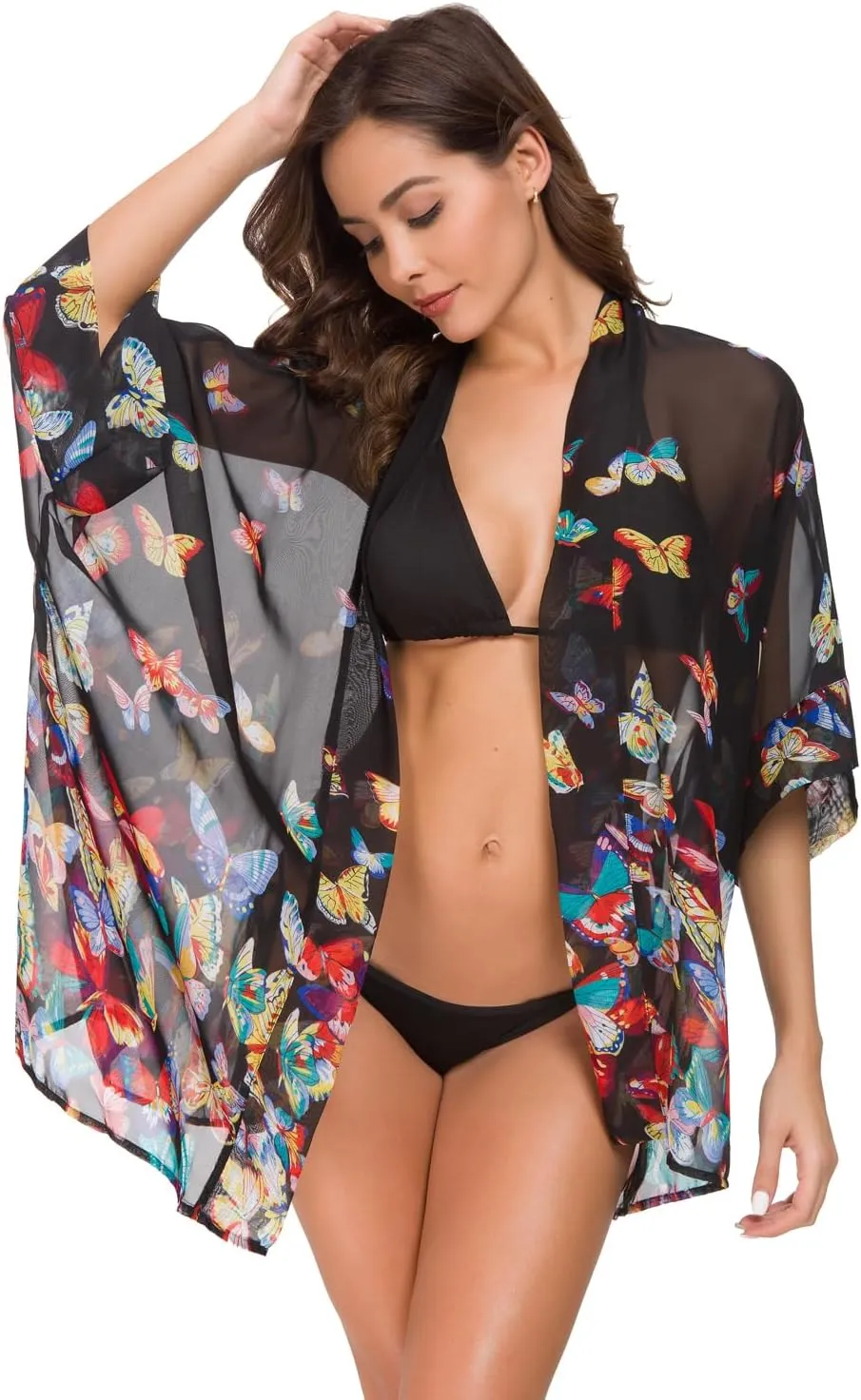 WEIYAN Women's Tops Loose Chiffon Kimono Cardigan Beach Swim Cover up Blouse