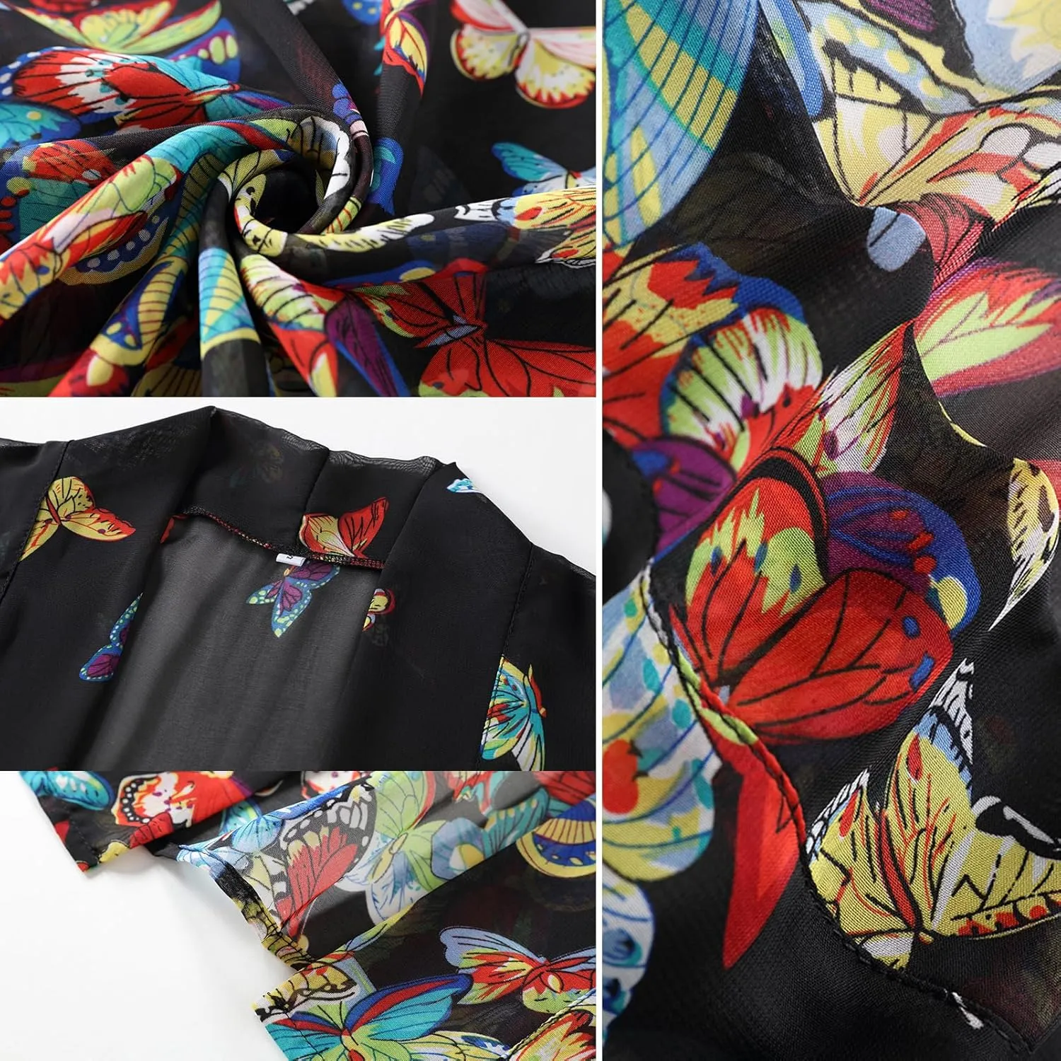 WEIYAN Women's Tops Loose Chiffon Kimono Cardigan Beach Swim Cover up Blouse