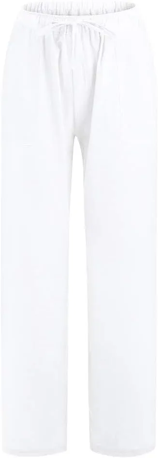 Wide Leg Pants Woman Summer Casual Loose High Waist Palazzo High Waisted Flowy Beach Lounge Pant Trousers with Pockets