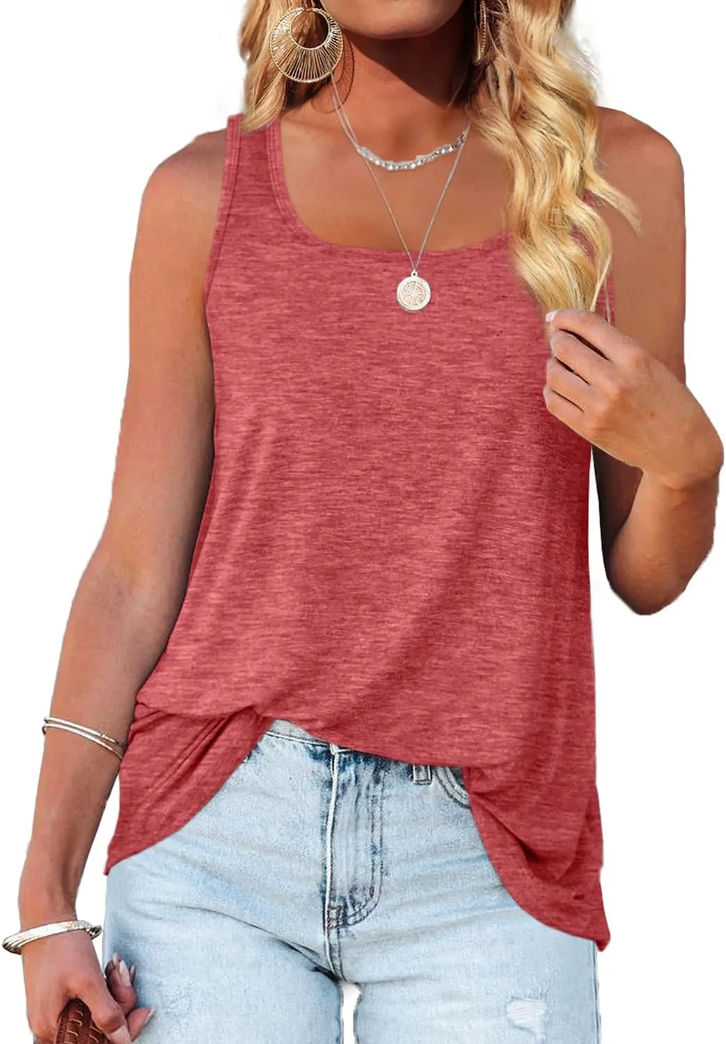 WIHOLL Womens Tank Tops U Neck Dolphin Hem Casual Flowy Summer Sleeveless Tunic Tshirts