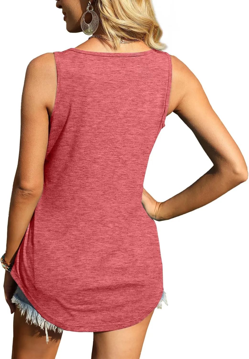 WIHOLL Womens Tank Tops U Neck Dolphin Hem Casual Flowy Summer Sleeveless Tunic Tshirts