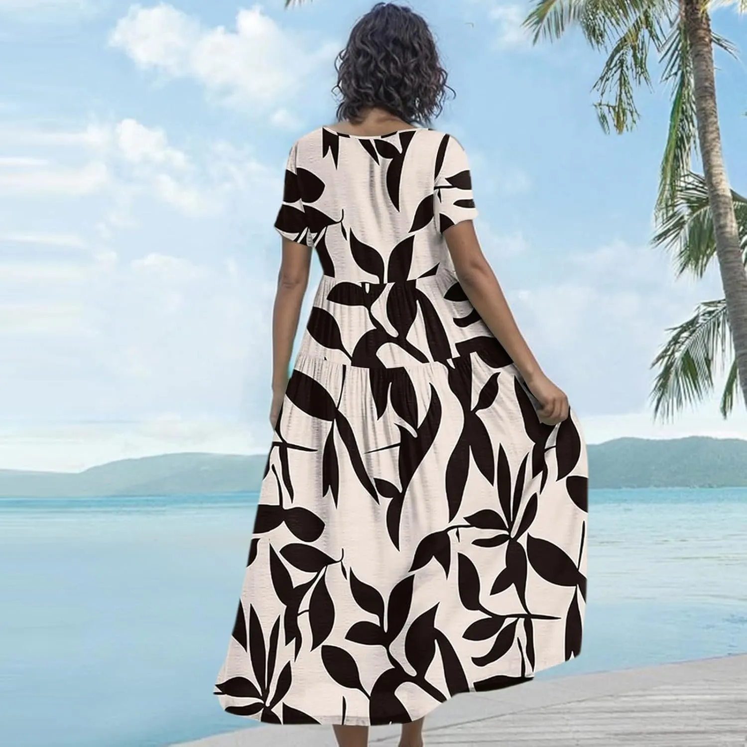 Women Casual Loose Fit Bohemian Floral Dress 2025 Plus Size Short Sleeve Long Maxi Summer Beach Swing Flowy Spring Dresses
