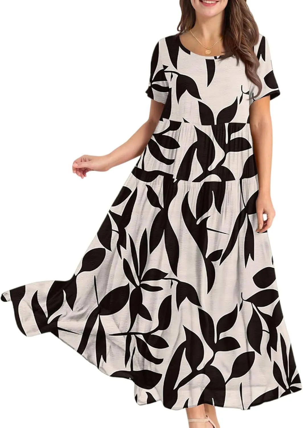 Women Casual Loose Fit Bohemian Floral Dress 2025 Plus Size Short Sleeve Long Maxi Summer Beach Swing Flowy Spring Dresses