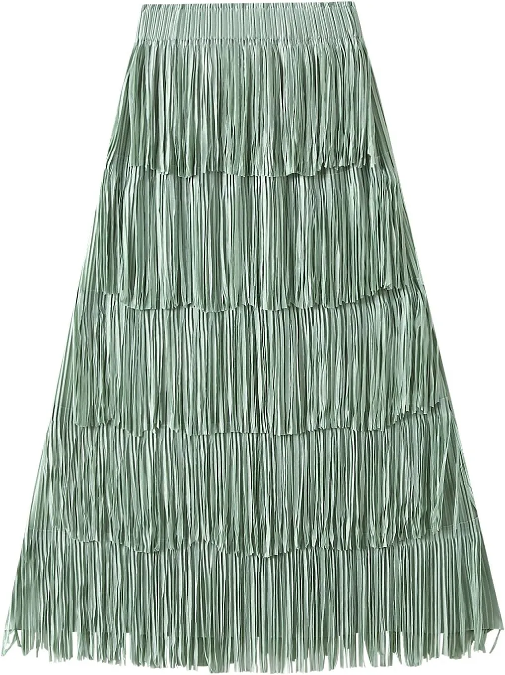 Women Fringe Skirt Elastic Waist Tiered Tassel Bodycon Midi Pencil Skirts Night-Out Party Daily Elegant Skirts