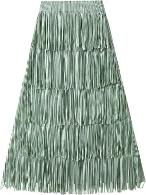 Women Fringe Skirt Elastic Waist Tiered Tassel Bodycon Midi Pencil Skirts Night-Out Party Daily Elegant Skirts