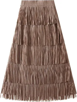 Women Fringe Skirt Elastic Waist Tiered Tassel Bodycon Midi Pencil Skirts Night-Out Party Daily Elegant Skirts