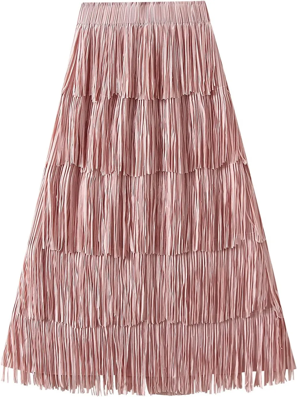 Women Fringe Skirt Elastic Waist Tiered Tassel Bodycon Midi Pencil Skirts Night-Out Party Daily Elegant Skirts