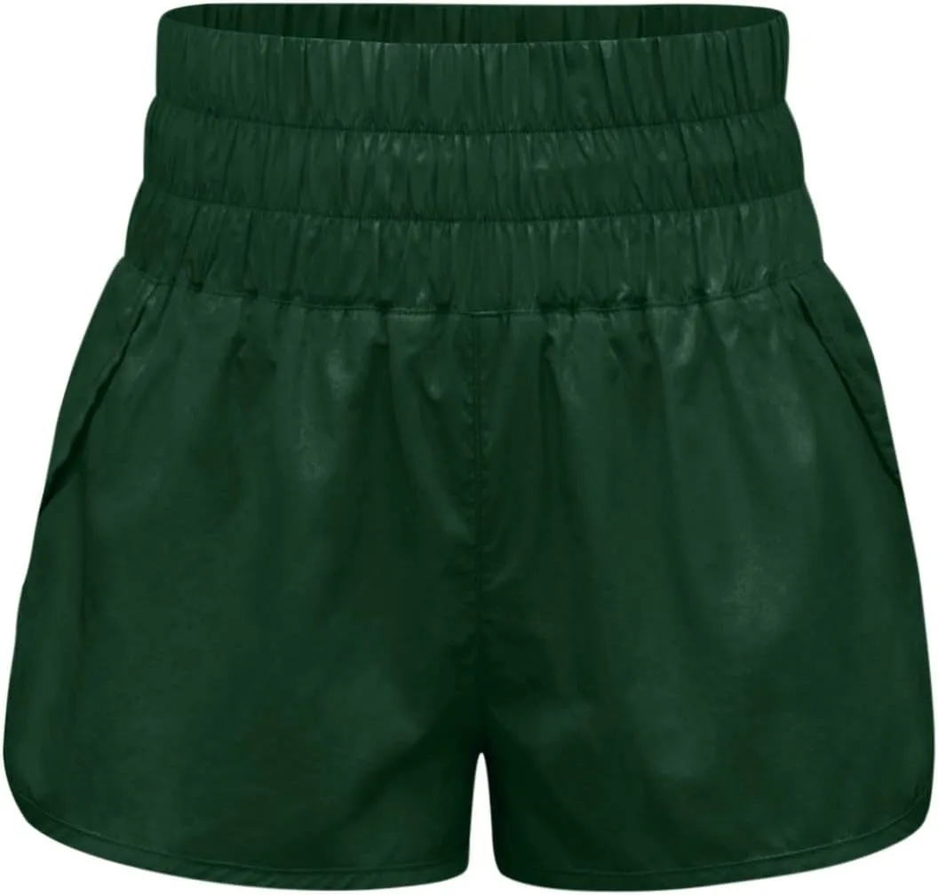Women High Waisted Flowy Shorts Trendy Pleated Smocked Waist Side Slit Trouser Park Workout Cycling Casual Sweatpants