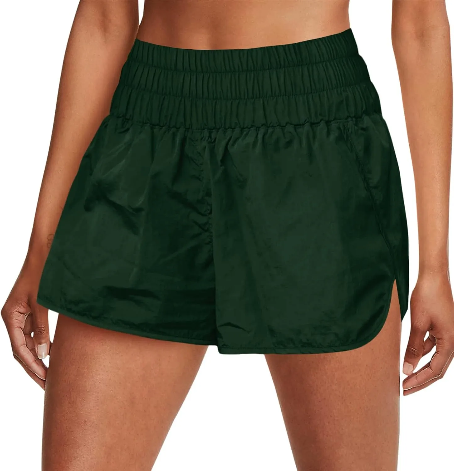 Women High Waisted Flowy Shorts Trendy Pleated Smocked Waist Side Slit Trouser Park Workout Cycling Casual Sweatpants