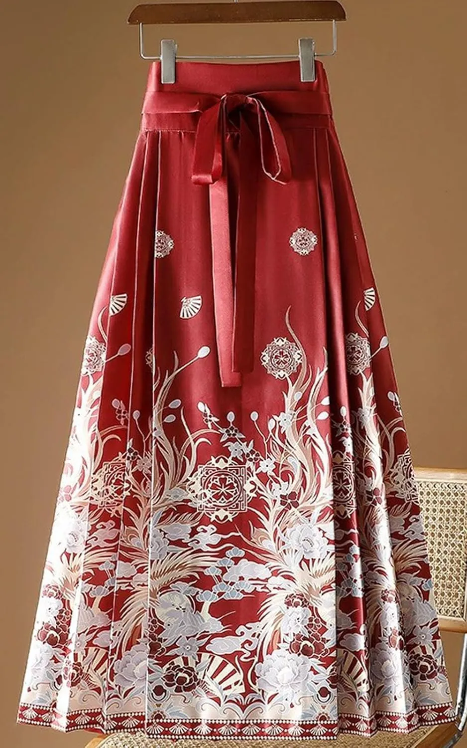 Women Horse Face Skirt Seft Tie Print Elegant Vintage Long Swing Maxi Pleated Skirts Chinese Traditional Hanfu Mamianqun