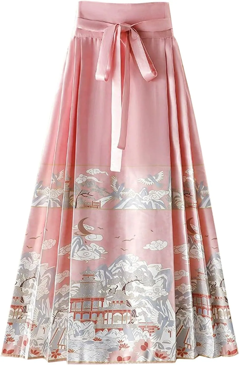 Women Horse Face Skirt Seft Tie Print Elegant Vintage Long Swing Maxi Pleated Skirts Chinese Traditional Hanfu Mamianqun