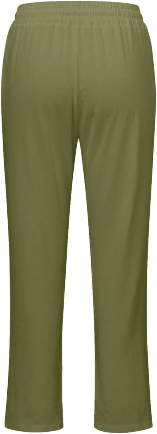 Women Linen Pants Casual Slim High Elastic Waist Color Sports and Linen Pants Summer Outfits for Women