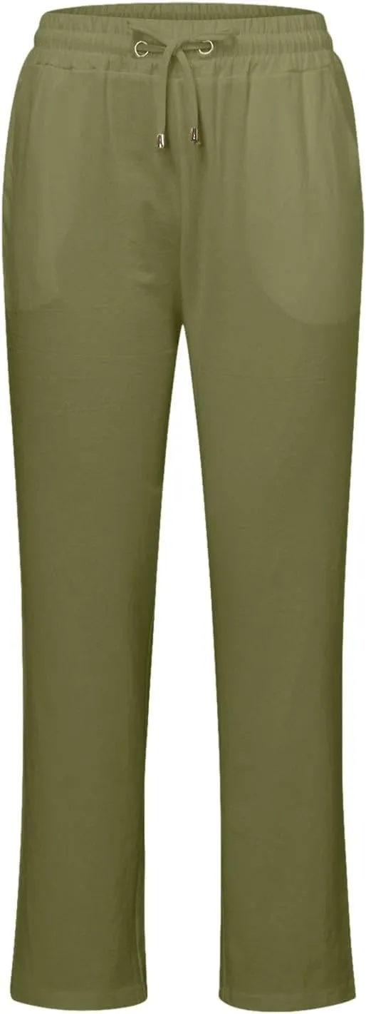 Women Linen Pants Casual Slim High Elastic Waist Color Sports and Linen Pants Summer Outfits for Women